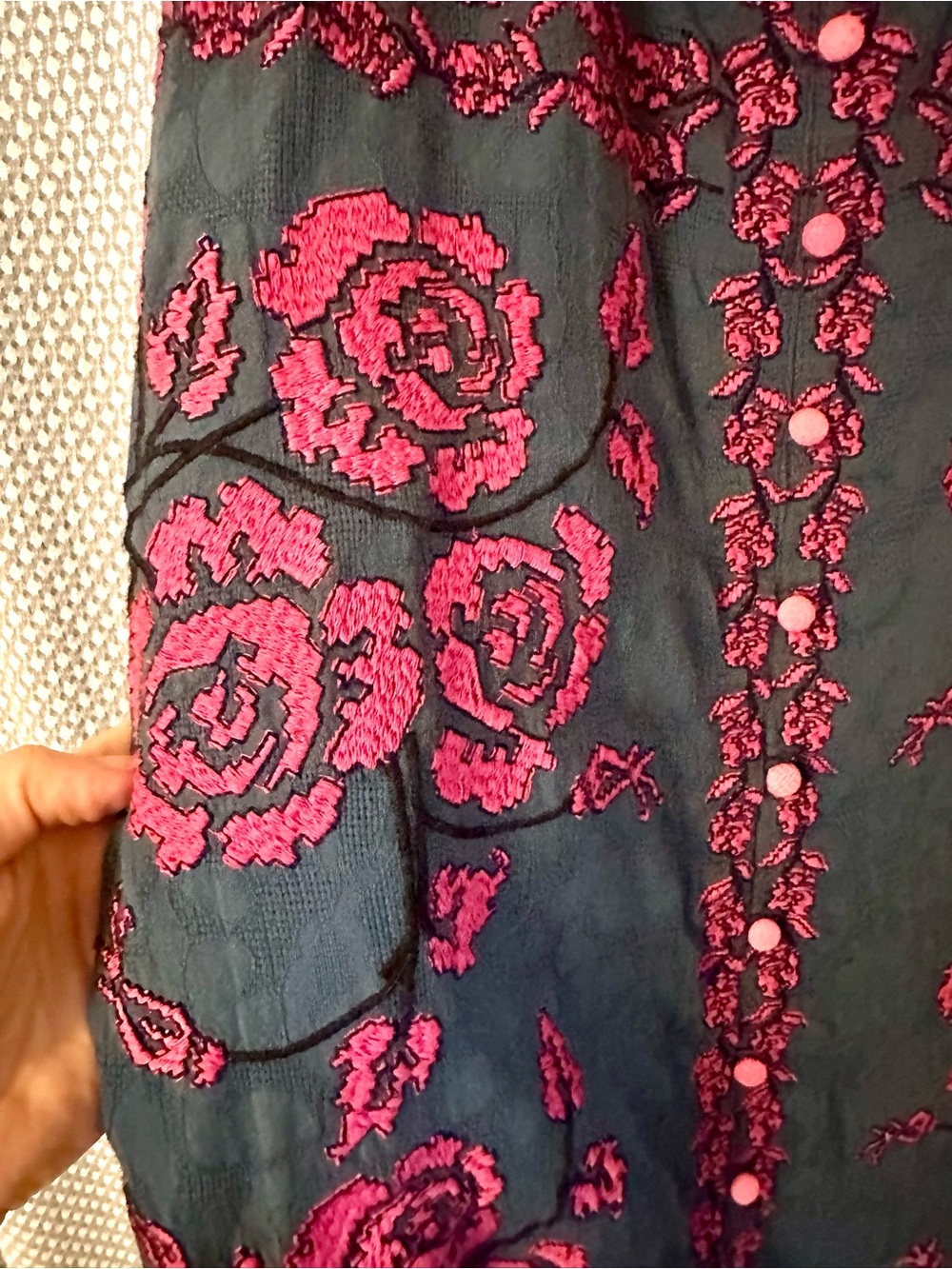 Anthropologie Embroidered Midi Skirt - Blue & Pink - Size 0 - Picture 12 of 13